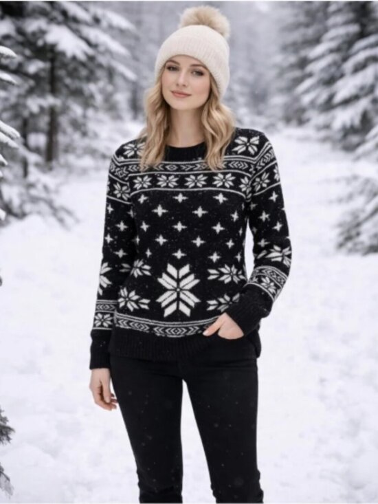 Barefoot Dreams Sweaters - Barefoot Dreams Fair Isle Sweater Size L NWT Fuzzy Cozy Pullover Black White